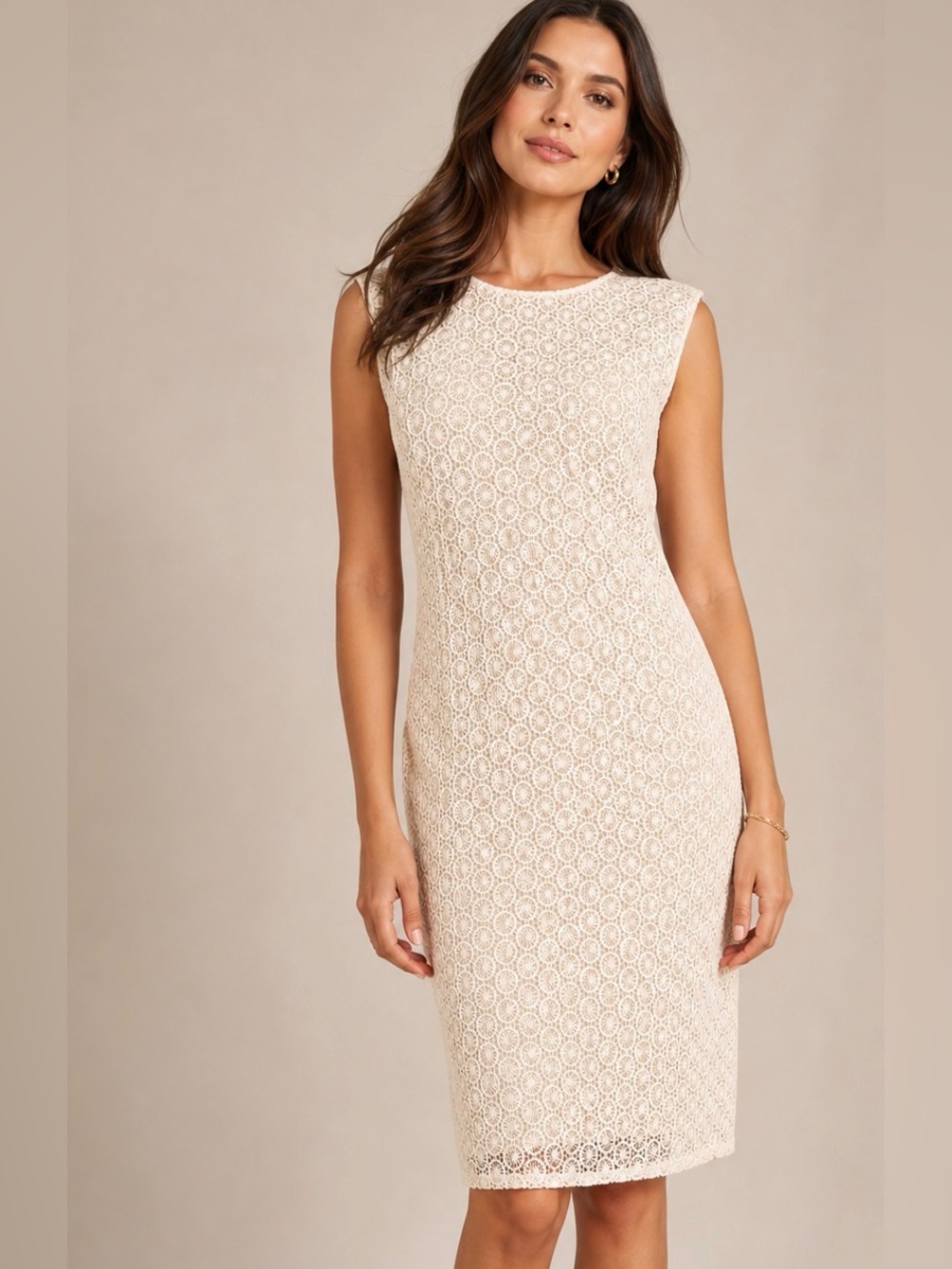 Jessica Howard Cream Lace Midi Sheath Dress size 8